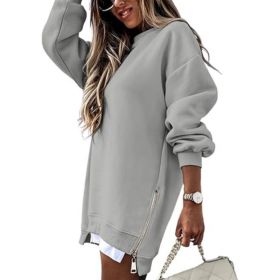 Fall Winter Fashion Stitching Side Zipper Design Pullover Sweater For Women (Option: Gray-XL)