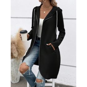 Personality Street Zip Hooded Long Velvet Lining Sweatshirt (Option: Black-XL)