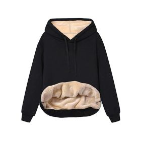 Warm Berber Fleece Pocket Hooded Sweatshirt Coat (Option: Black-XL)