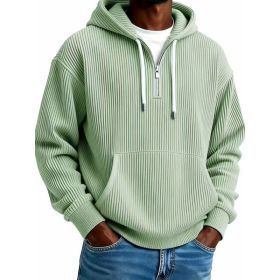 Men's Solid-Colored Corduroy Long-Sleeve Hoodie For Sports And Casual Wear (Option: Gray Green-L)