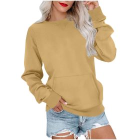 Women's Pin Solid Color Round Neck Loose Long-sleeved Sweater (Option: Yellow-XL)