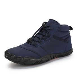 Fleece-lined Waterproof Snow Warm Breathable Couple High-top Casual Cotton Shoes (Option: Dark Blue-45)