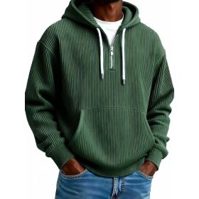 Men's Solid-Colored Corduroy Long-Sleeve Hoodie For Sports And Casual Wear (Option: Dark green-L)