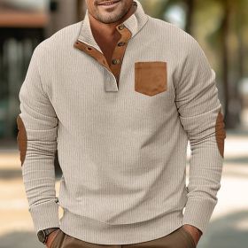 Patch Pocket Jacket Stand Collar Long Sleeve Corduroy Multicolor Hoodie (Option: Apricot-XXXL)