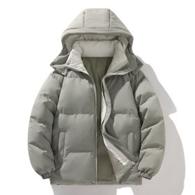Coat Down Cotton Short Fake Two-piece Hooded Couple Wear Thickened (Option: Gray Green-3XL)
