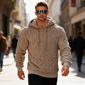 Plush Hooded Sweatshirt Winter Warm Long-sleeved Pullover Top Men's Casual Solid Color Fleece Hoodie Clothing (Option: Brown-XXL)