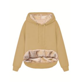 Warm Berber Fleece Pocket Hooded Sweatshirt Coat (Option: Khaki-XL)