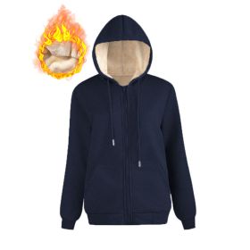 Warm Berber Fleece Pocket Hooded Sweatshirt Coat (Option: Sapphire Blue Thread Zipper-XL)