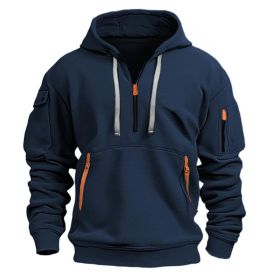 Dropped Shoulder Hooded Sweatshirt Men's Women's Plus Size Loose Pullover Fashion Sweatshirt (Option: Navy Blue-L-1pcs)