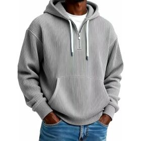 Men's Solid-Colored Corduroy Long-Sleeve Hoodie For Sports And Casual Wear (Option: Gray-4XL)