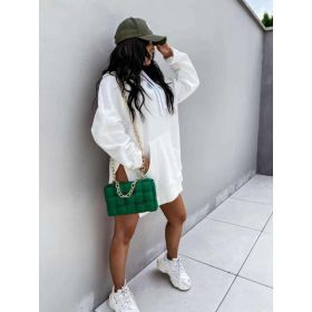 Women's Hooded Sweatshirt With Pockets Fashion Casual Split Mid-length Sweater Drawstring Tops (Option: White-XL)