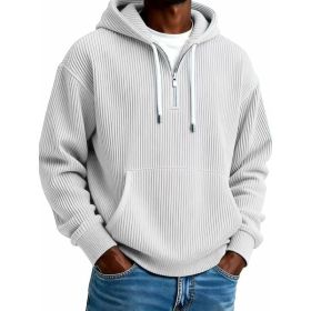 Men's Solid-Colored Corduroy Long-Sleeve Hoodie For Sports And Casual Wear (Option: White-L)