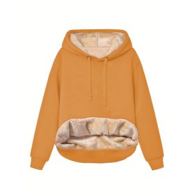 Warm Berber Fleece Pocket Hooded Sweatshirt Coat (Option: Yellow-2XL)