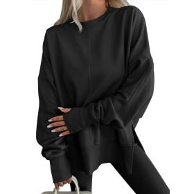 Fashion Casual Round Neck Pullover Loose Sports Long-sleeved Sweater (Option: Black-XL)