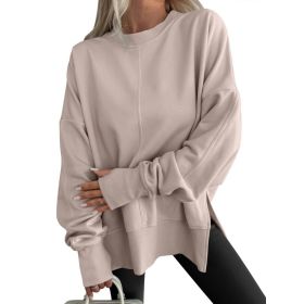 Fashion Casual Round Neck Pullover Loose Sports Long-sleeved Sweater (Option: Light Khaki-XL)