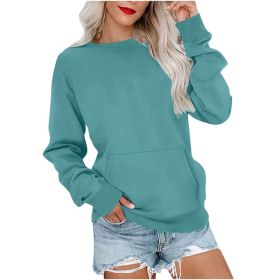 Women's Pin Solid Color Round Neck Loose Long-sleeved Sweater (Option: 2025 New Emerald-XL)