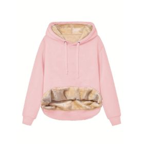 Warm Berber Fleece Pocket Hooded Sweatshirt Coat (Option: Pink-2XL)