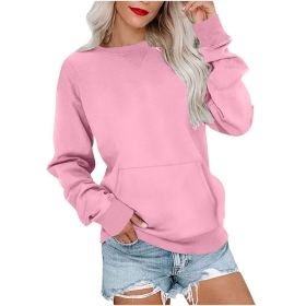 Women's Pin Solid Color Round Neck Loose Long-sleeved Sweater (Option: Pink-XL)