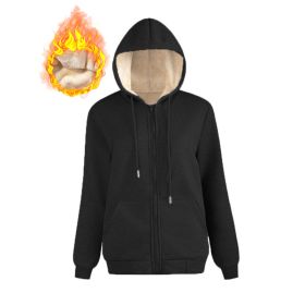 Warm Berber Fleece Pocket Hooded Sweatshirt Coat (Option: Black Thread Zipper-2XL)