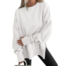 Fashion Casual Round Neck Pullover Loose Sports Long-sleeved Sweater (Option: White-XL)
