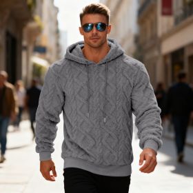Plush Hooded Sweatshirt Winter Warm Long-sleeved Pullover Top Men's Casual Solid Color Fleece Hoodie Clothing (Option: Light Gray-XXL)